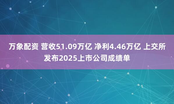 万象配资 营收51.09万亿 净利4.46万亿 上交所发布2025上市公司成绩单