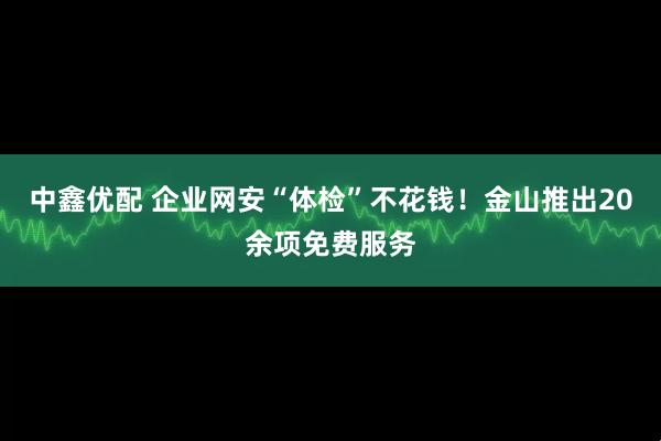 中鑫优配 企业网安“体检”不花钱！金山推出20余项免费服务